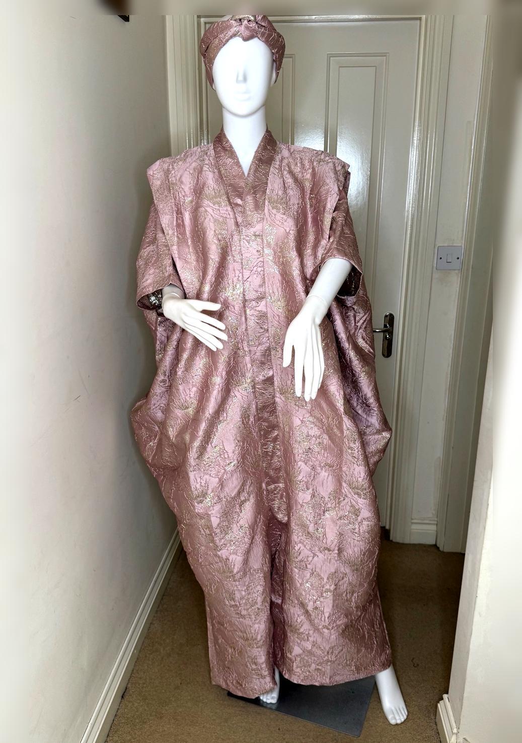 Omobewaji – Metallic Brocade Boubou with Hidden Waist Belt & Matching Headwrap ✨