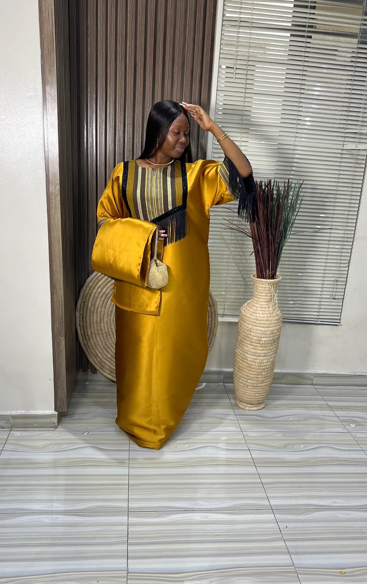 Abike – Sequin Mikado Fringe Dress – Statement African Gown