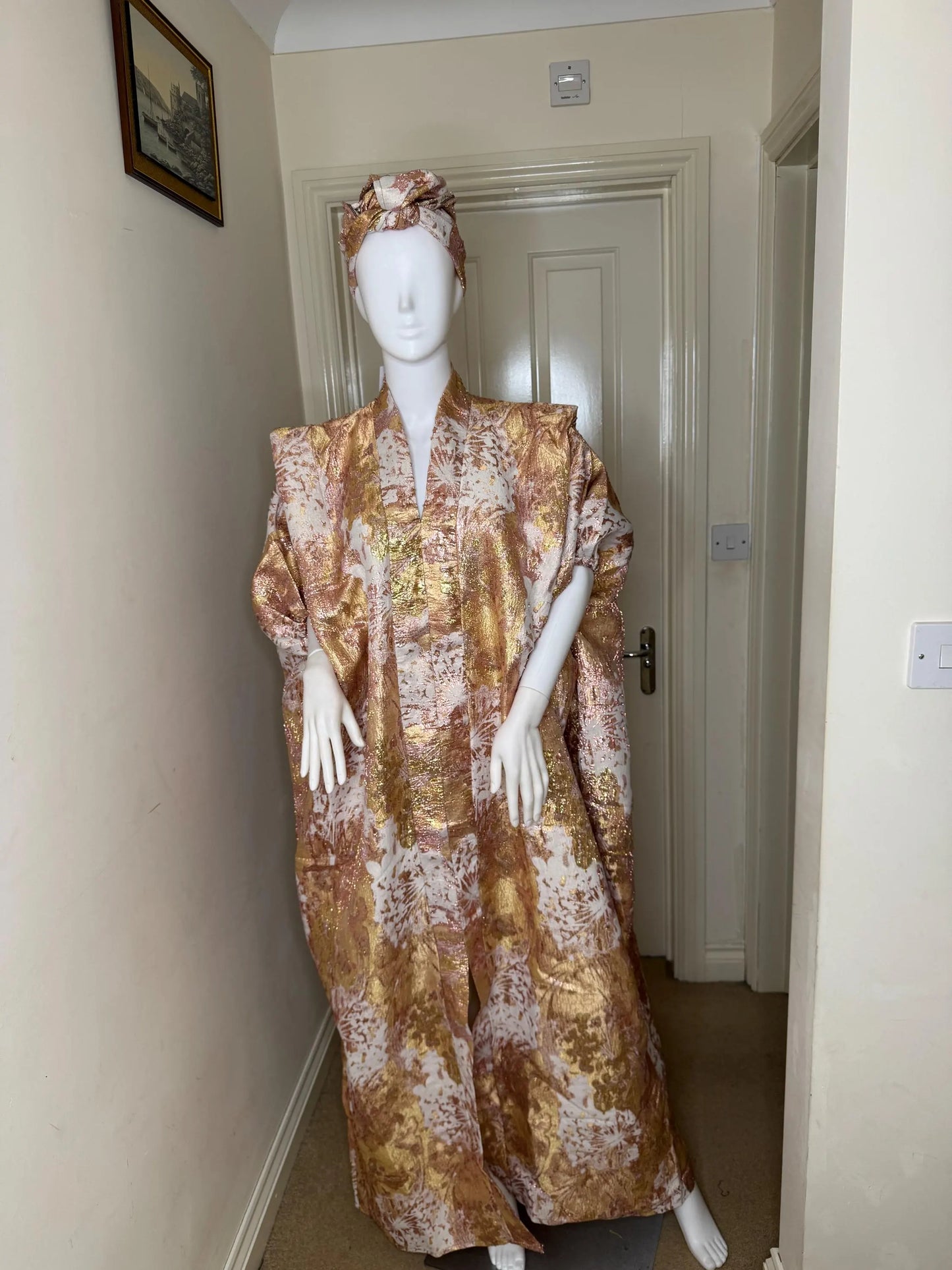Jolayemi – Metallic Brocade Boubou with Hidden Waist Belt & Matching Headwrap ✨
