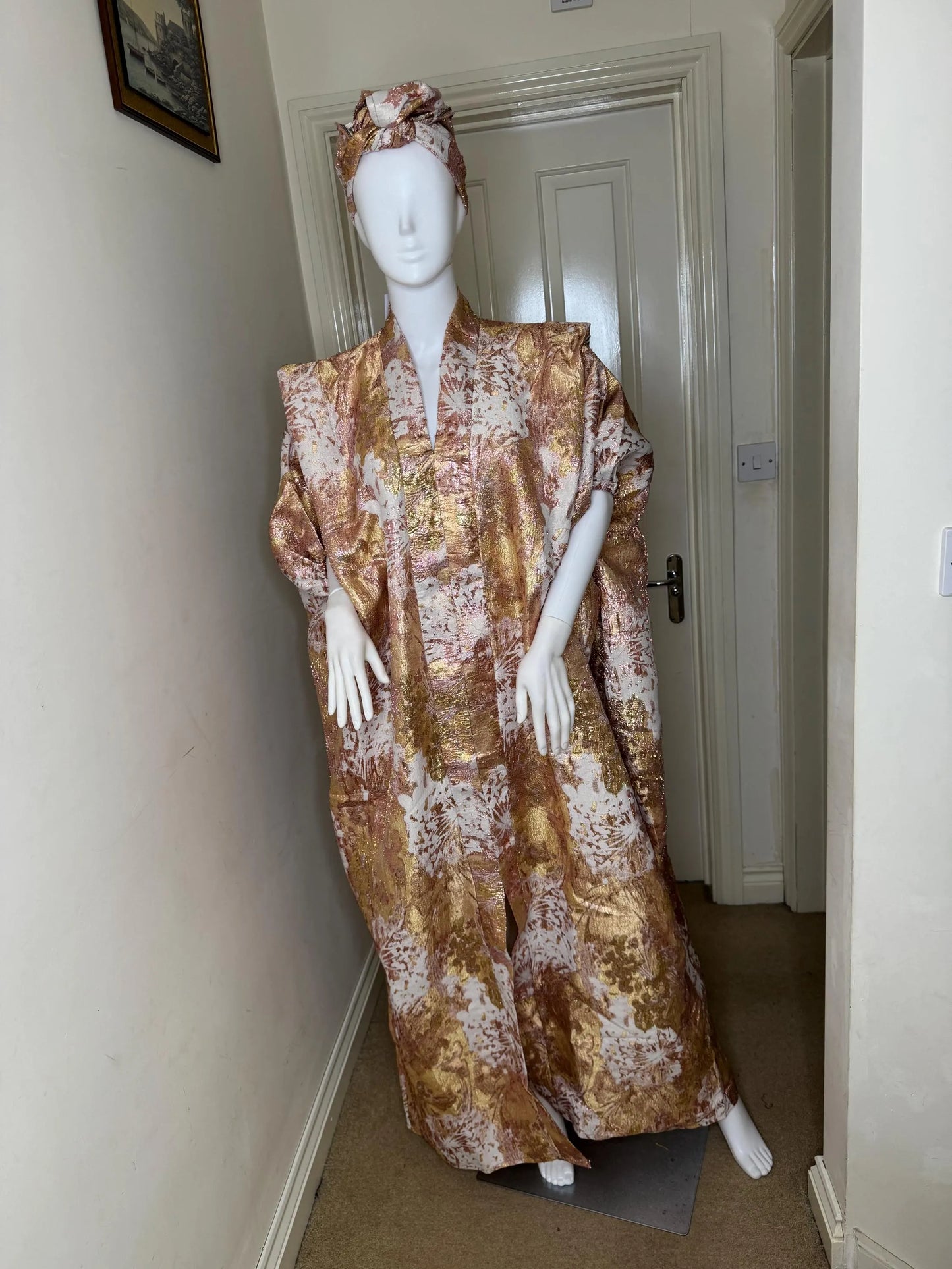 Jolayemi – Metallic Brocade Boubou with Hidden Waist Belt & Matching Headwrap ✨