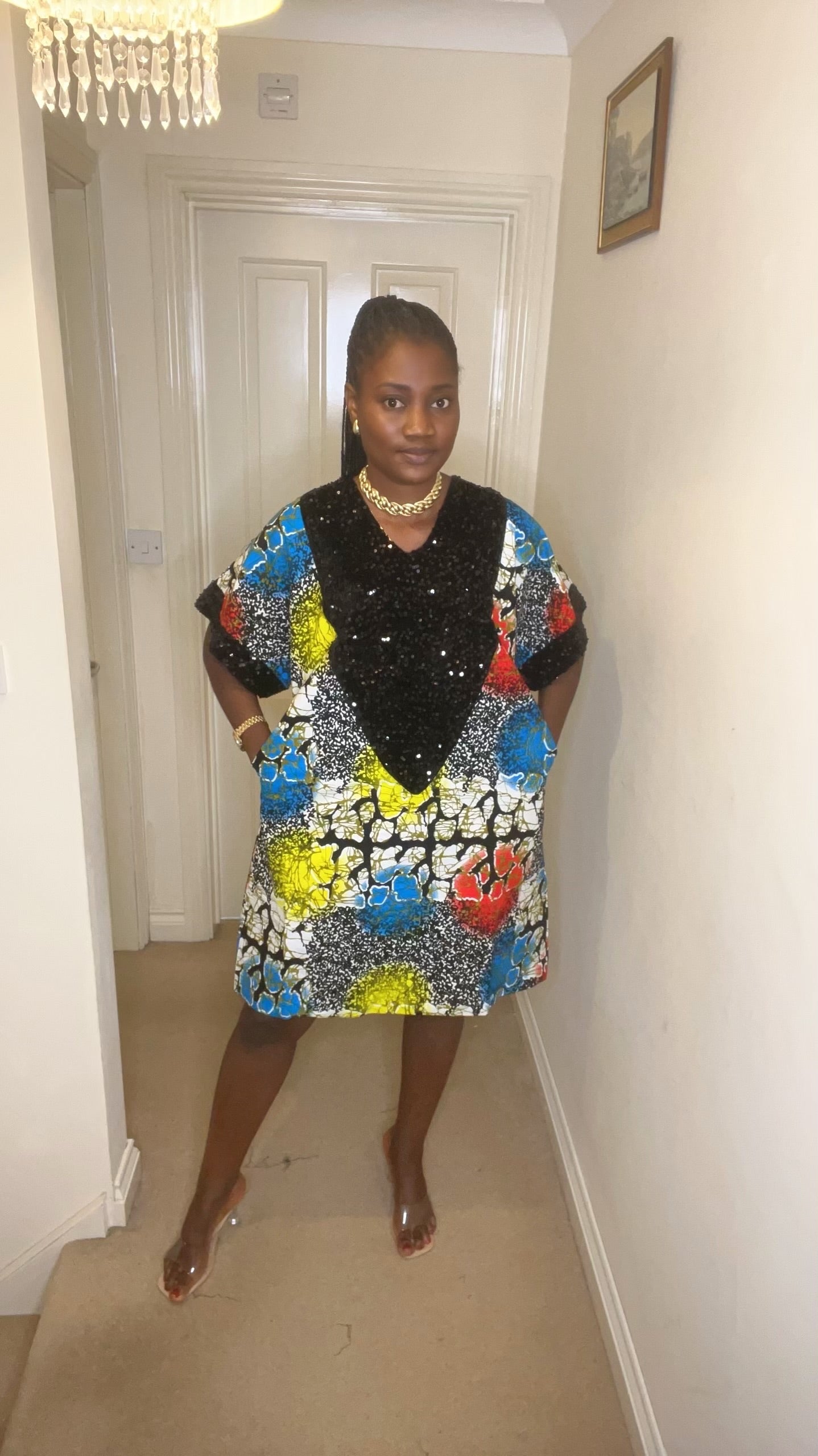 Kikelomo – Ankara Sequin Midi Dress