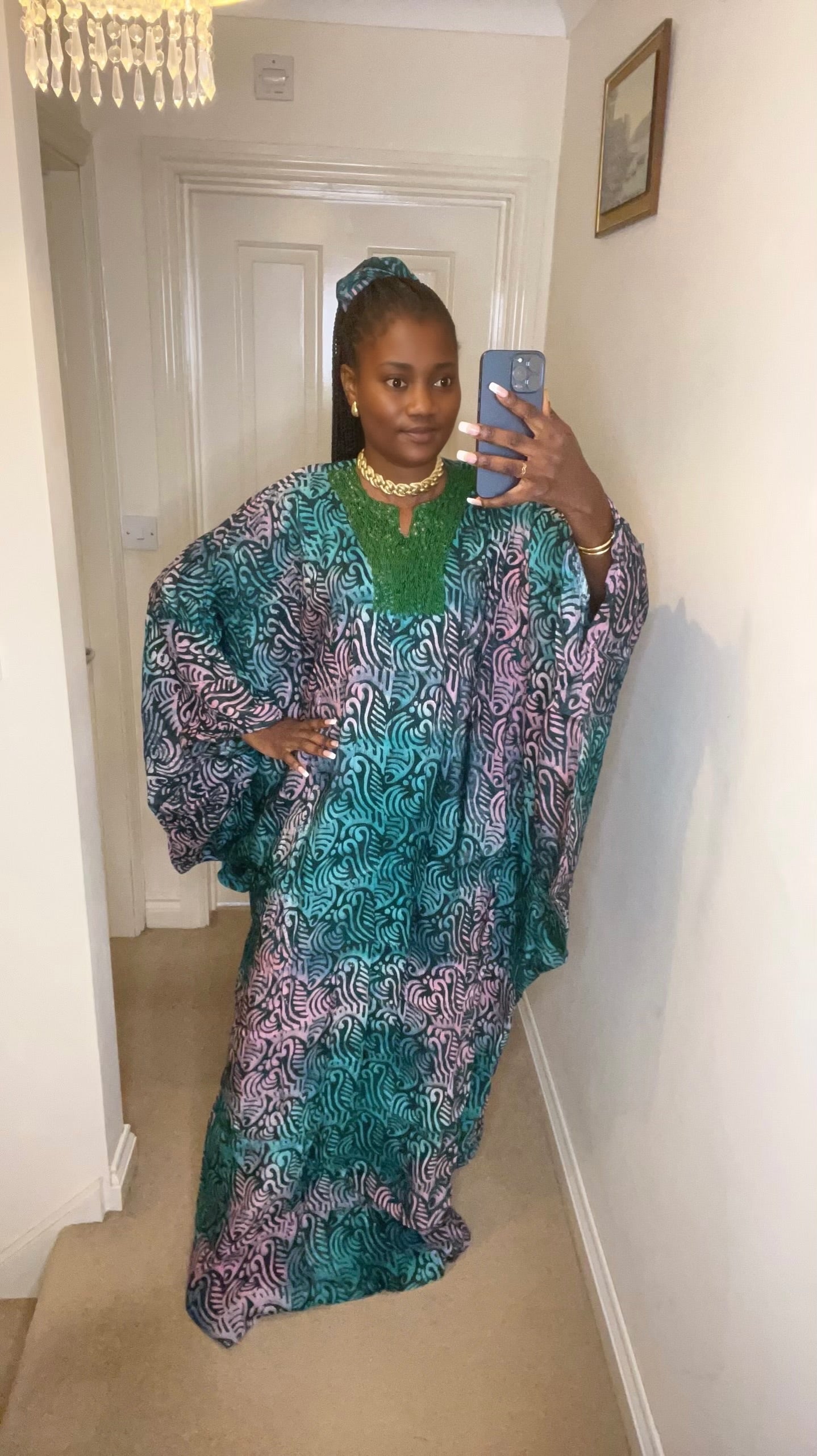 Asake – Adire Beaded Bubu Dress
