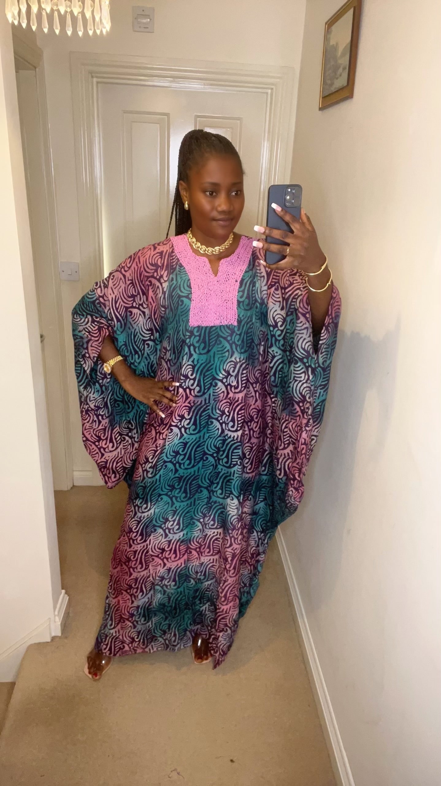 Asake – Adire Beaded Bubu Dress