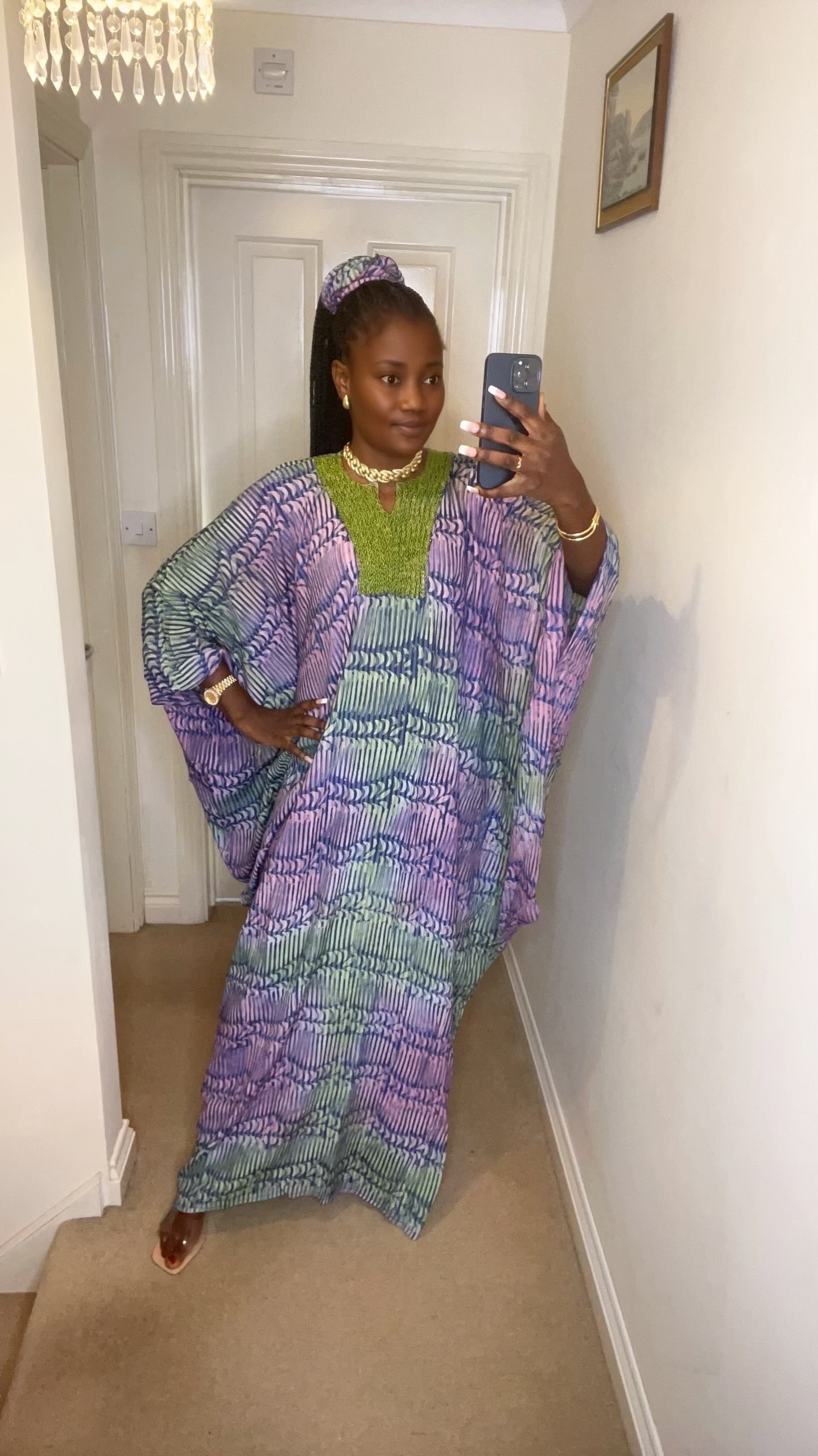 Asake – Adire Beaded Bubu Dress