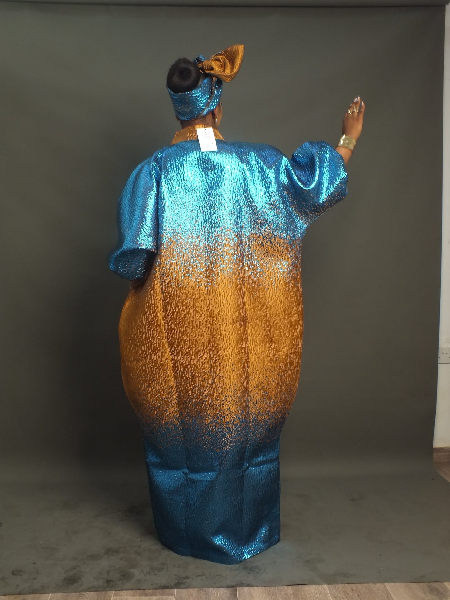 Amina Metallic Kaftan Boubou – Blue & Gold