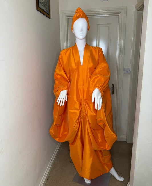 Amina Raw Silk Boubou Kaftan with Headwrap