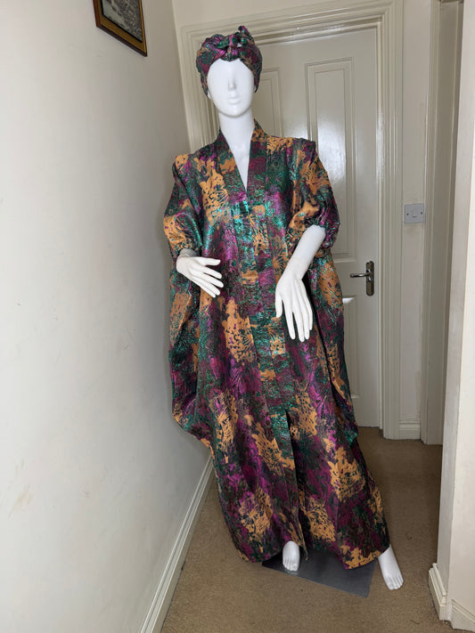 Zahra – Metallic Brocade Boubou with Hidden Waist Belt & Matching Headwrap