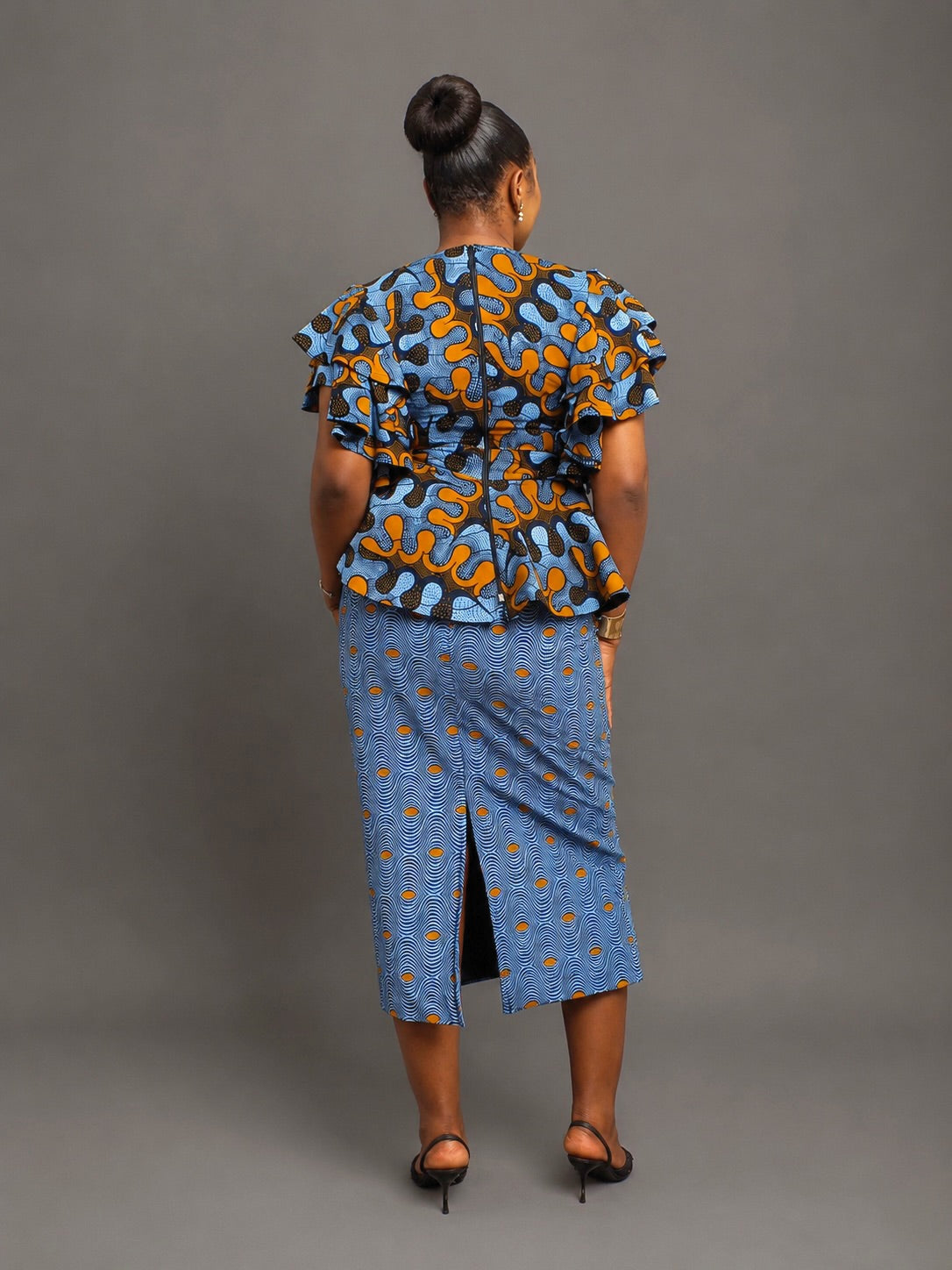Thandi Blue Ankara 2-Piece Set | Peplum Top & Midi Pencil Skirt