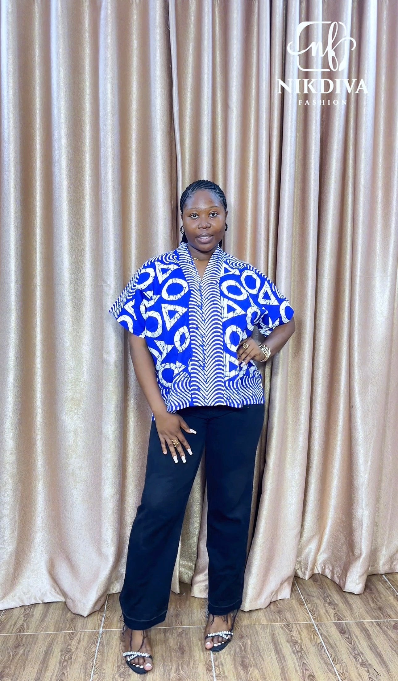 Titilayo – Bold Ankara V-Neck Top