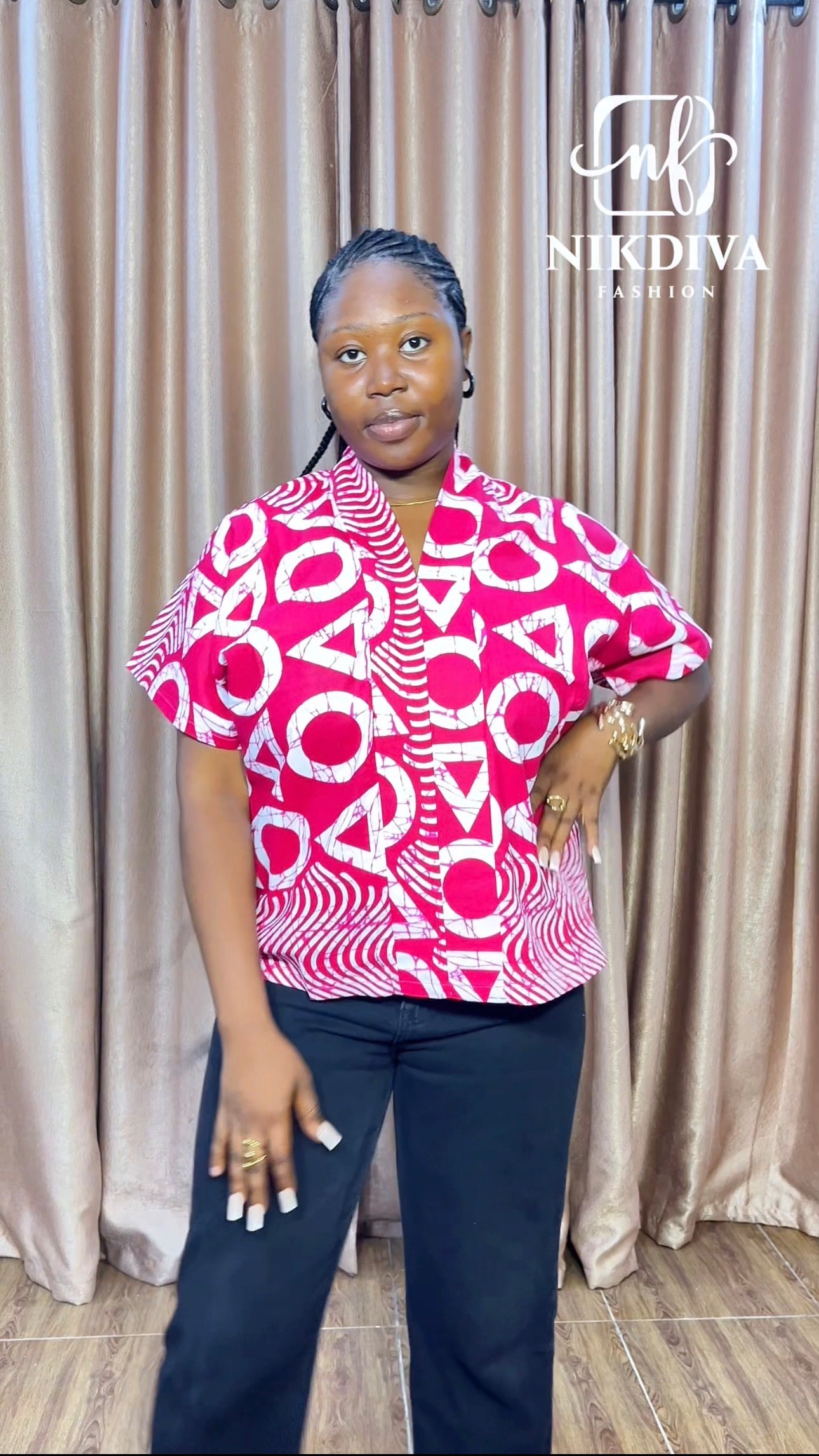 Titilayo – Bold Ankara V-Neck Top
