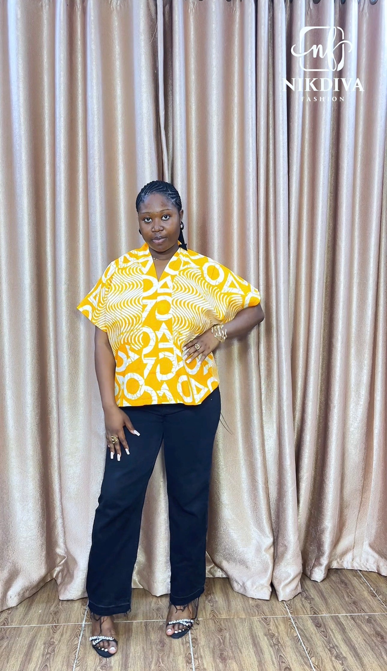 Titilayo – Bold Ankara V-Neck Top