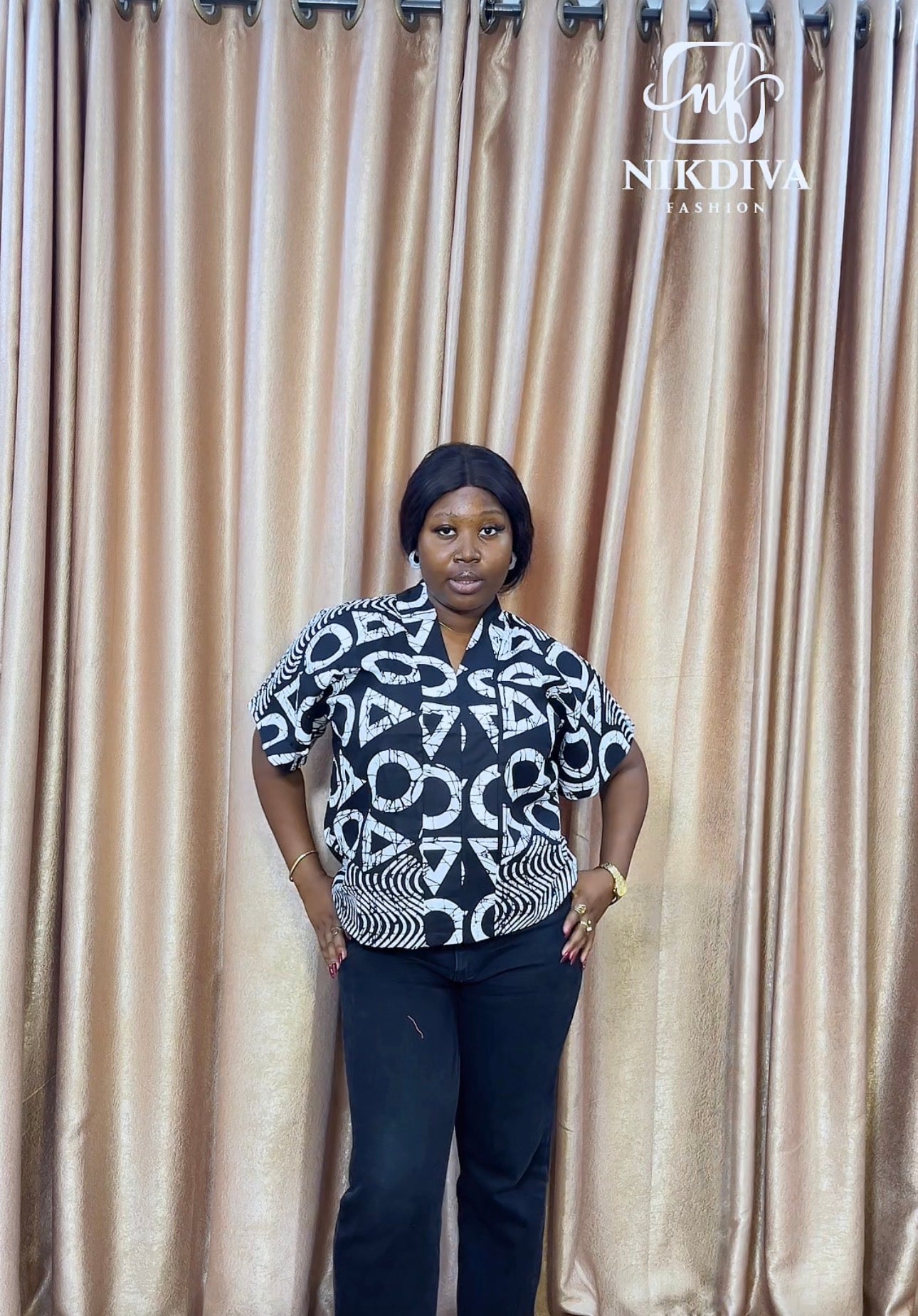 Titilayo – Bold Ankara V-Neck Top