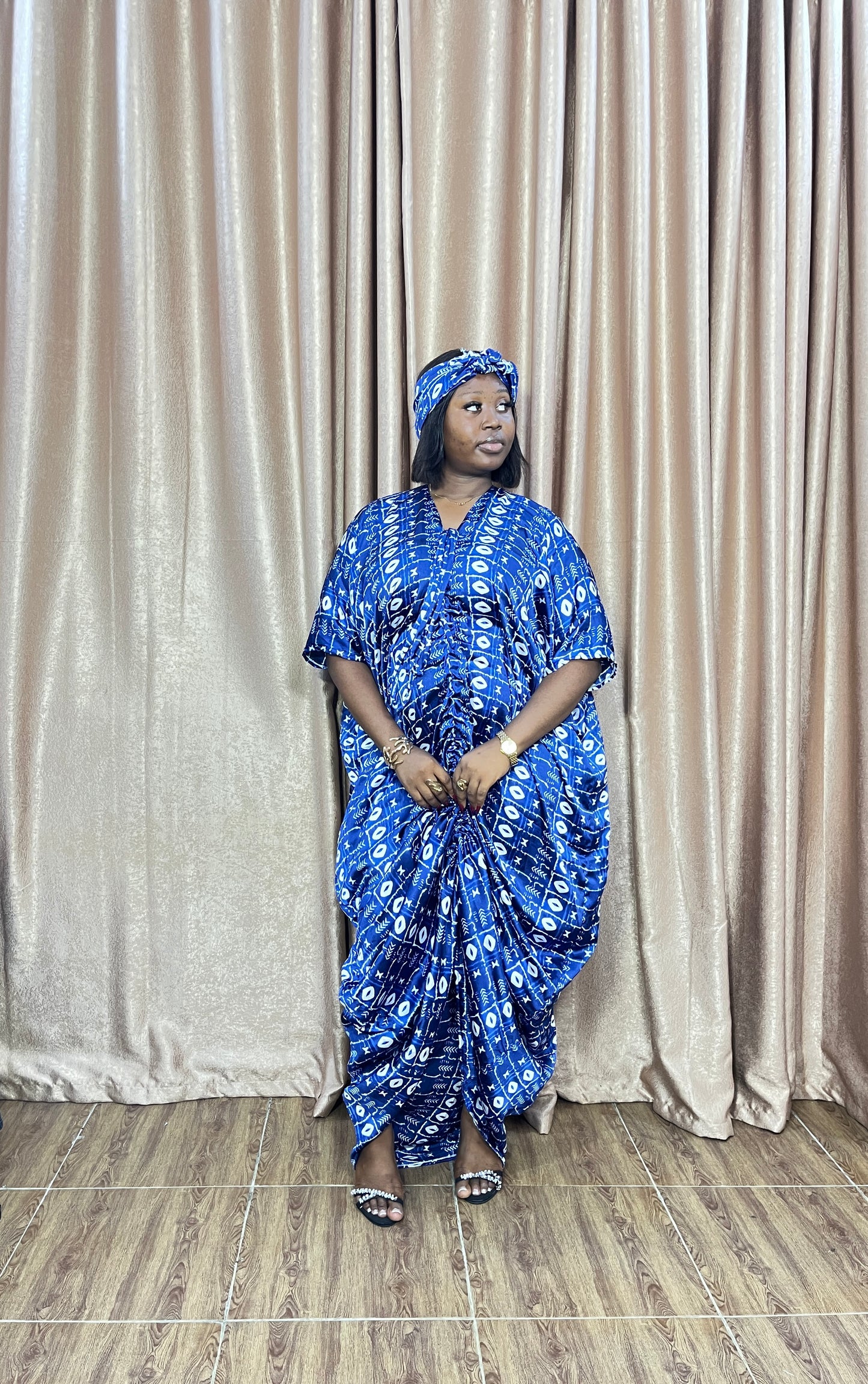 Imani Silk Bubu Dress – Blue 01 / Blue 02 (One Size UK 8–22)