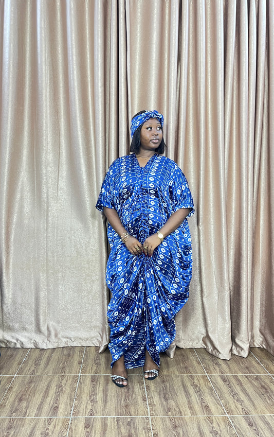 Imani Silk Bubu Dress – Blue 01 / Blue 02 (One Size UK 8–22)
