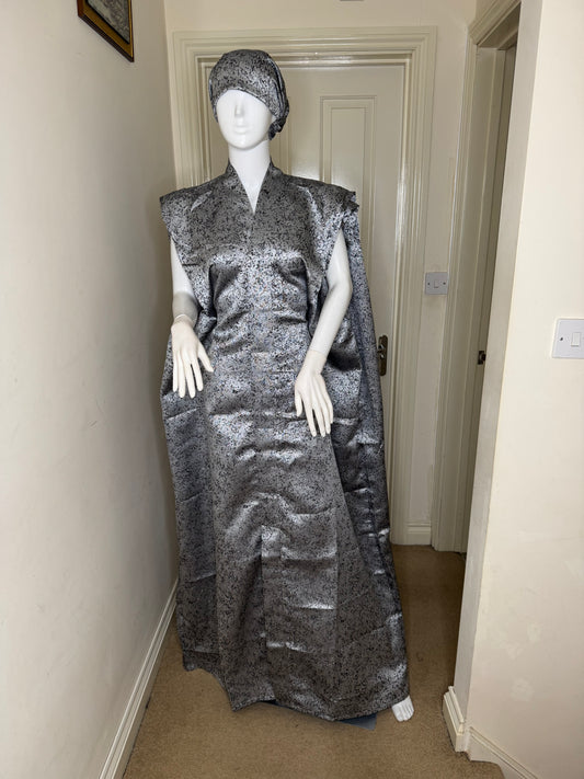 Jayla – Metallic Brocade Boubou with Hidden Waist Belt & Matching Headwrap