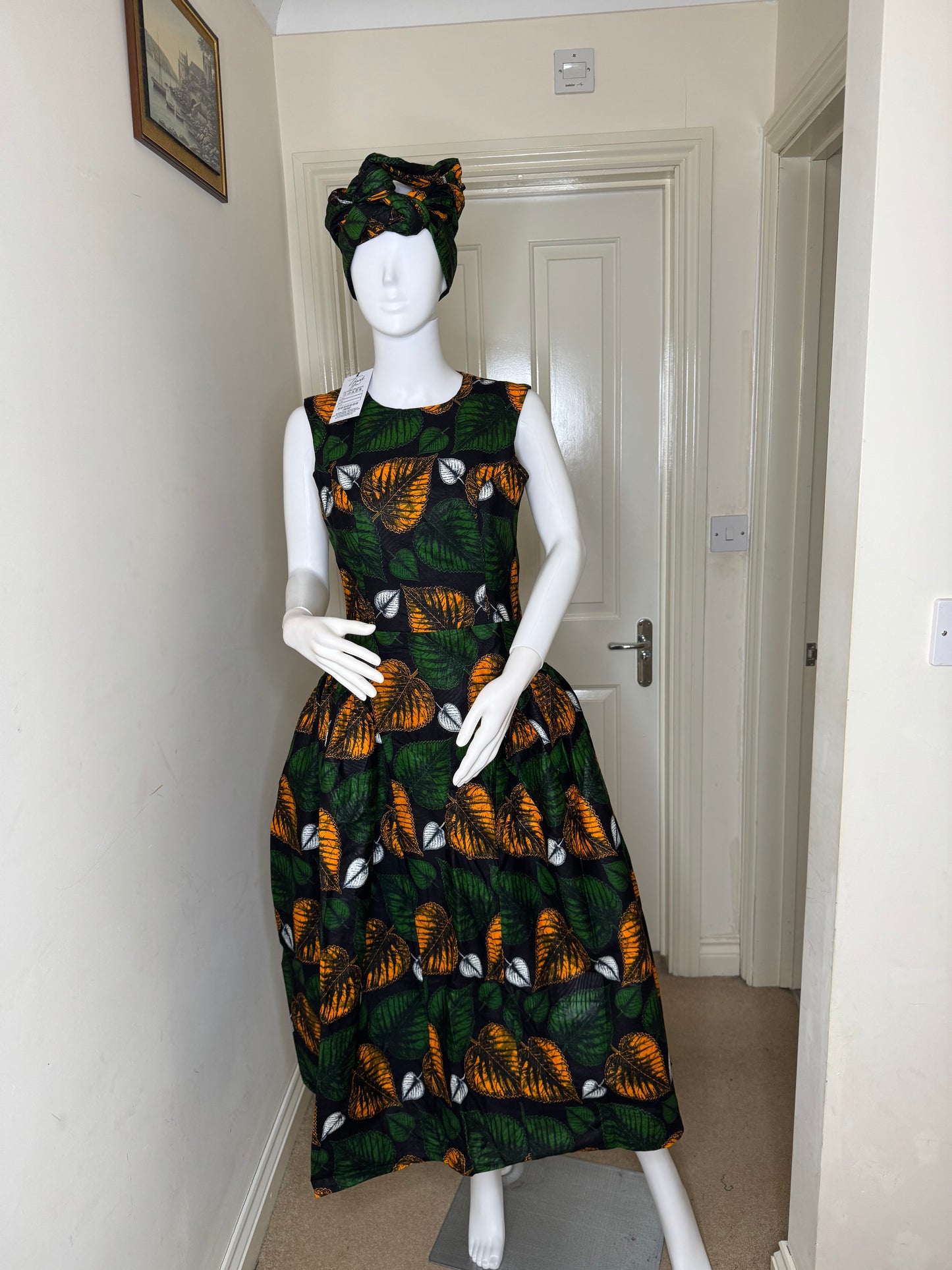 Makena – Fully Lined Ankara Maxi Dress with Matching Headwrap