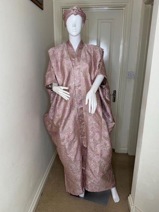 Omobewaji – Metallic Brocade Boubou with Hidden Waist Belt & Matching Headwrap ✨