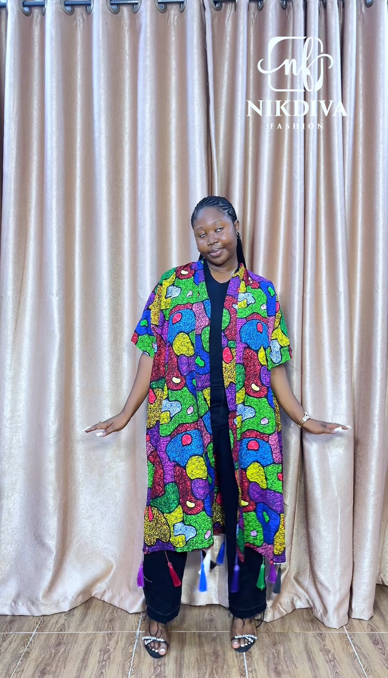 BIBI – Vibrant Ankara Kimono Jacket with Tassel Details