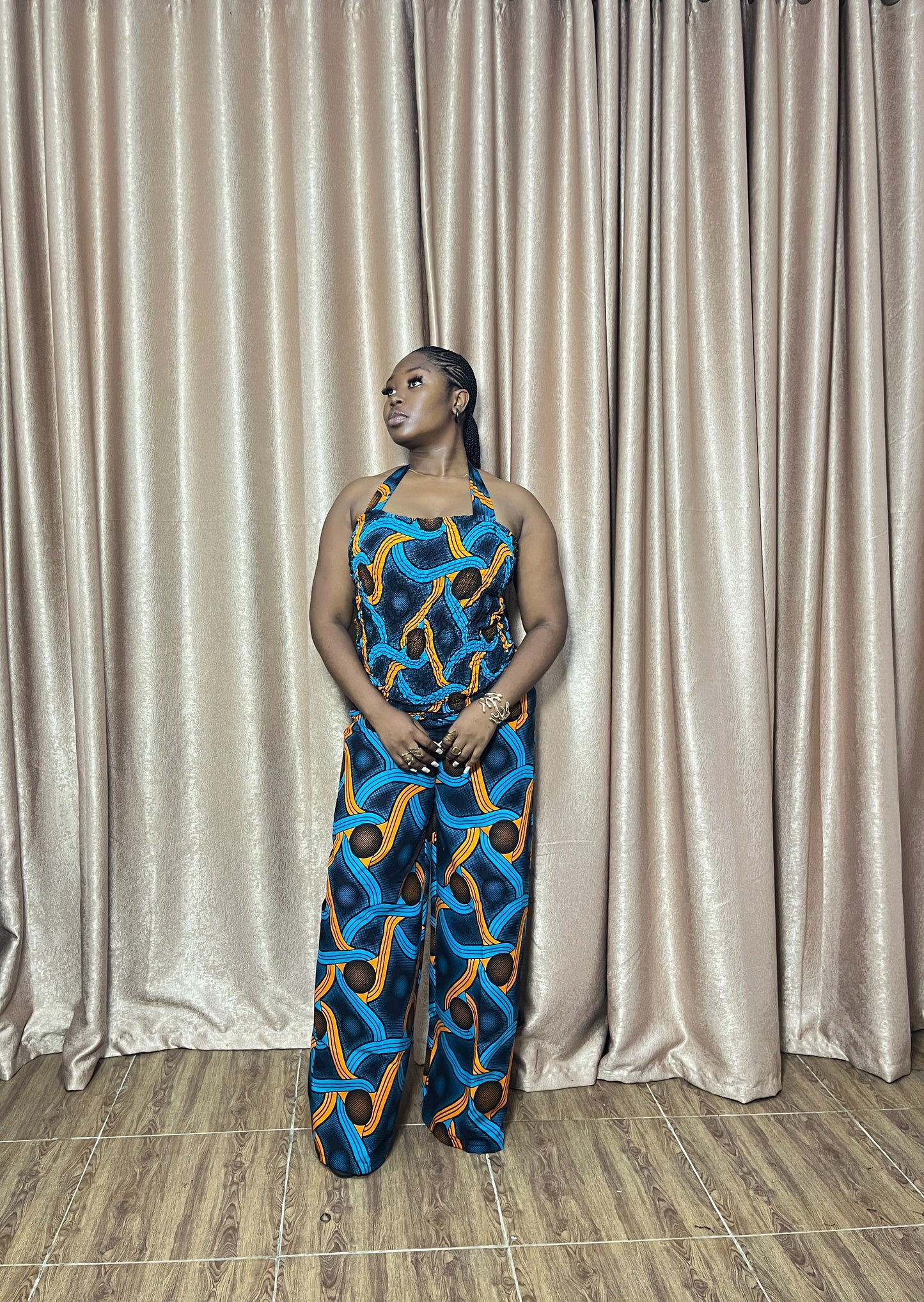Dami – Ankara 3-Piece Set (Kimono, Halter Top & Elastic-Waist Trousers)