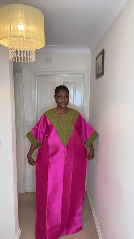 Morounkeji – Aso Oke Bubu Gown (Pink & Black )