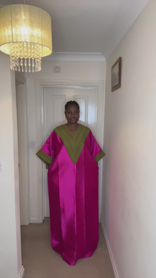 Morounkeji – Aso Oke Bubu Gown (Pink & Black )